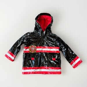 Western Chief Firefighter Rain Coat Size 3T Fleece Lined Hooded Black